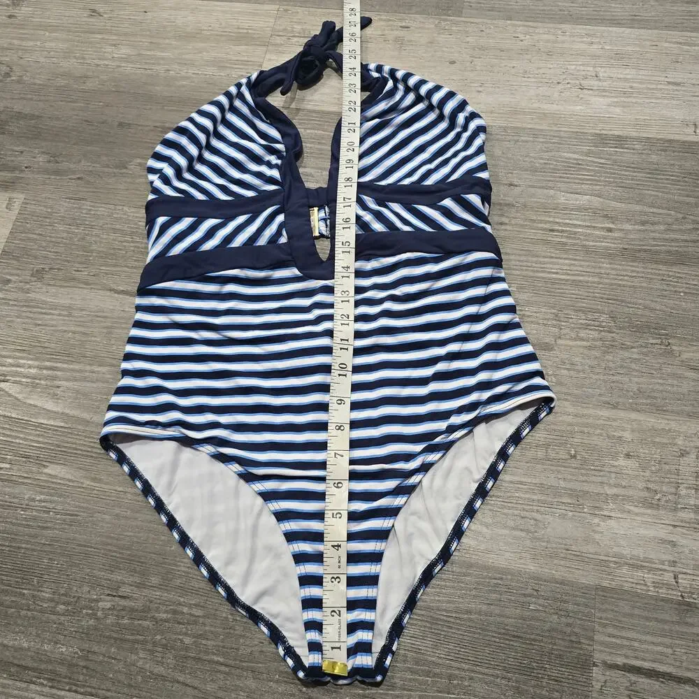 JETS Australia by Jessika Allen Striped Plunge V-Neck One-Piece Swimsuit